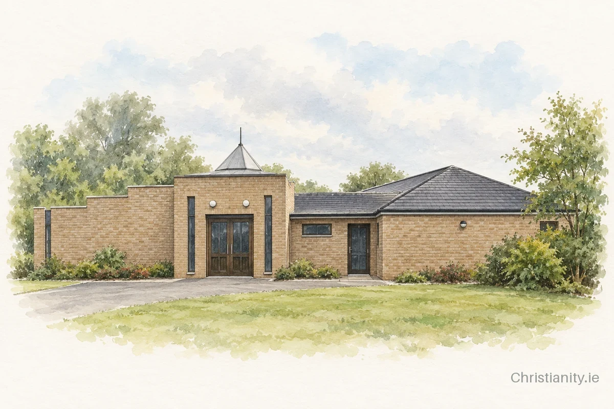 Watercolour and ink illustration of Greystone Road Presbyterian Church