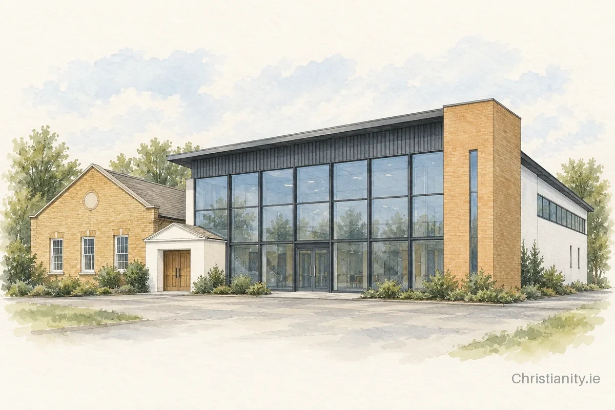 Watercolour and ink illustration of Hamilton Road Baptist Church