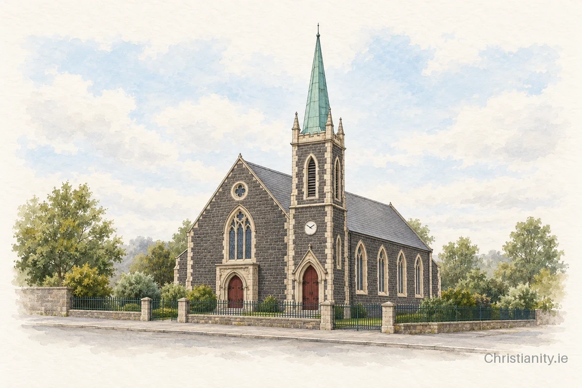 Watercolour and ink illustration of Hill Street Presbyterian Church
