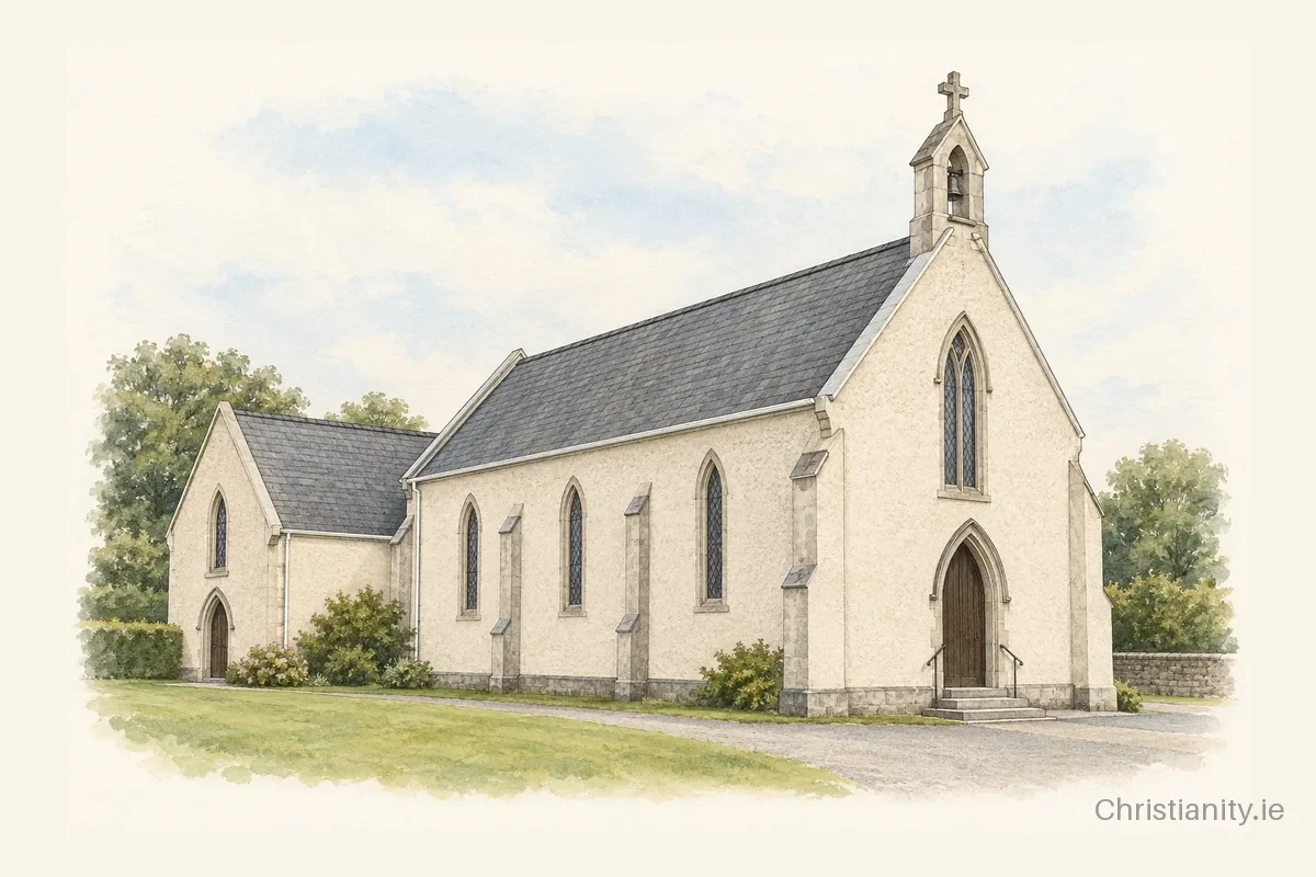 Watercolour and ink illustration of Holy Family Church