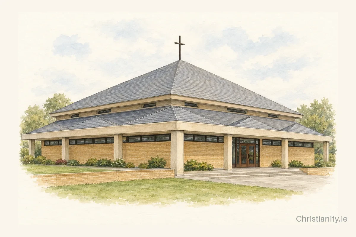 Watercolour and ink illustration of Holy Family Church, Drogheda