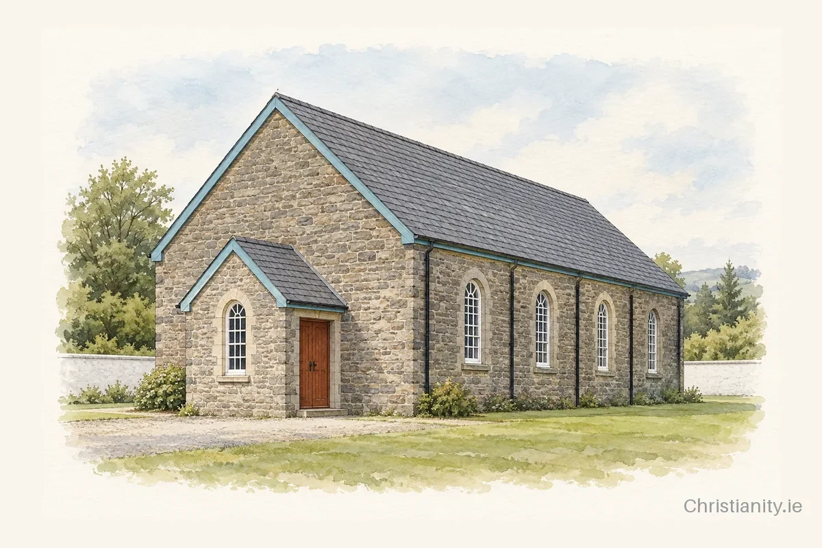 Watercolour and ink illustration of Holy Redeemer Church, Redwood
