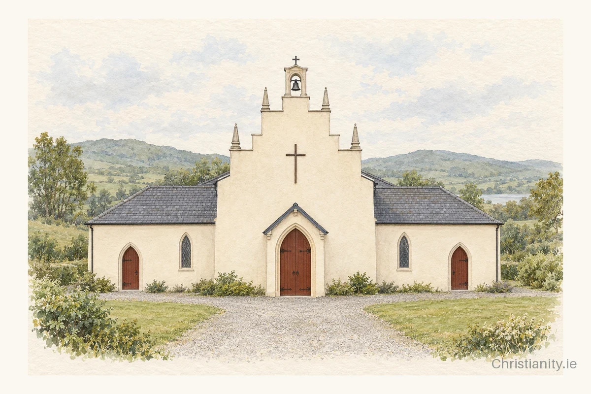 Watercolour and ink illustration of Holy Rosary Church