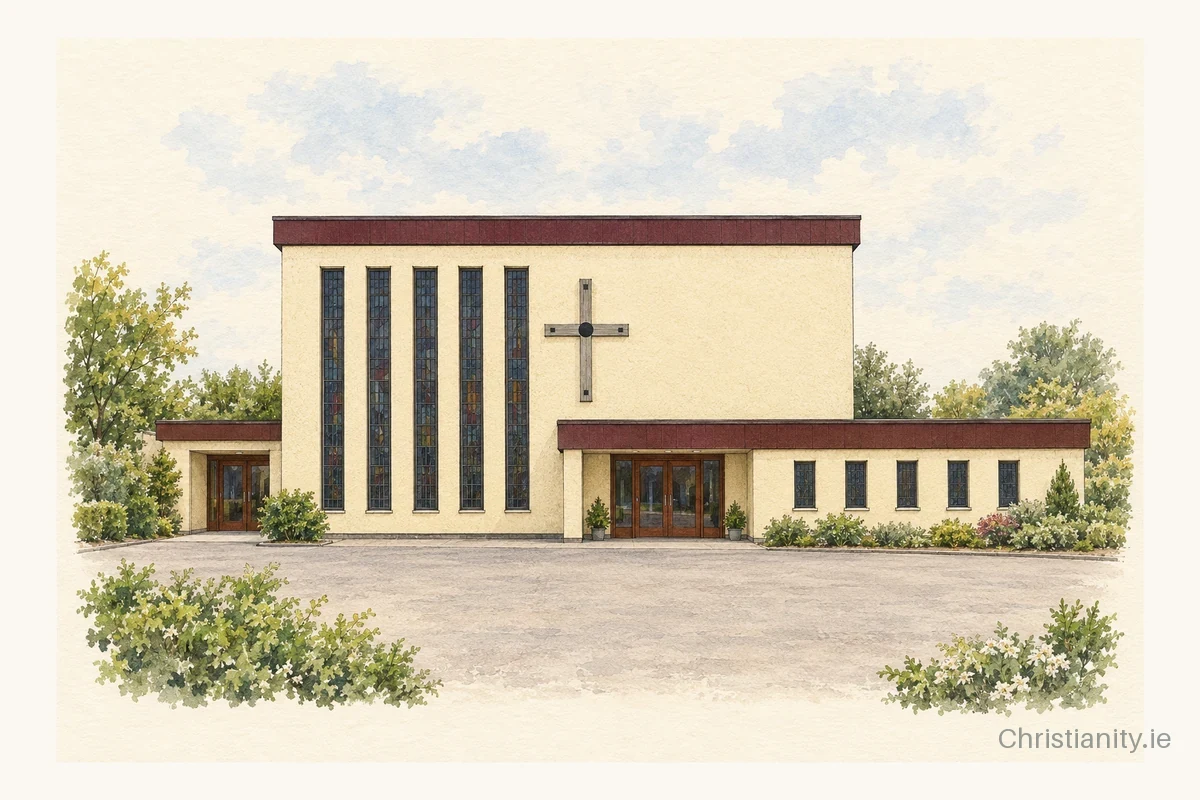 Watercolour and ink illustration of Holy Rosary, Draperstown