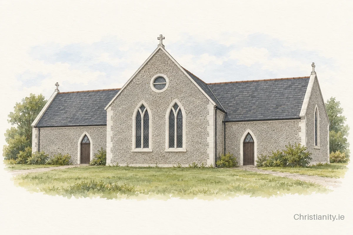 Watercolour and ink illustration of Holy Spirit Church, Doonaha