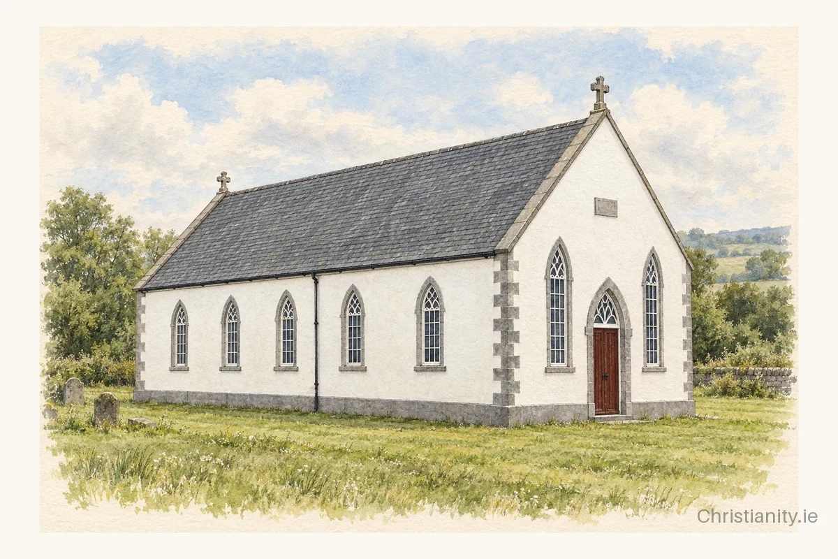 Watercolour and ink illustration of Holy Trinity, Edergole