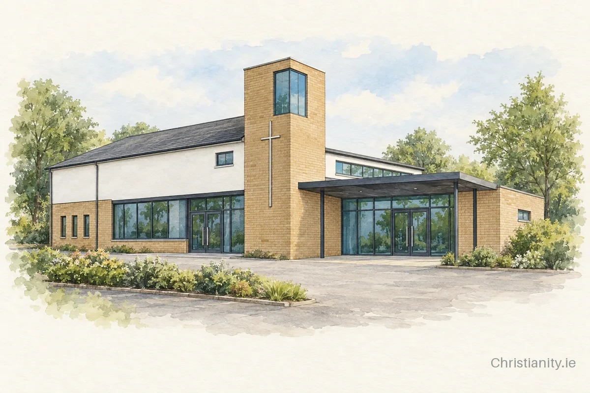 Watercolour and ink illustration of Holywood Baptist Church