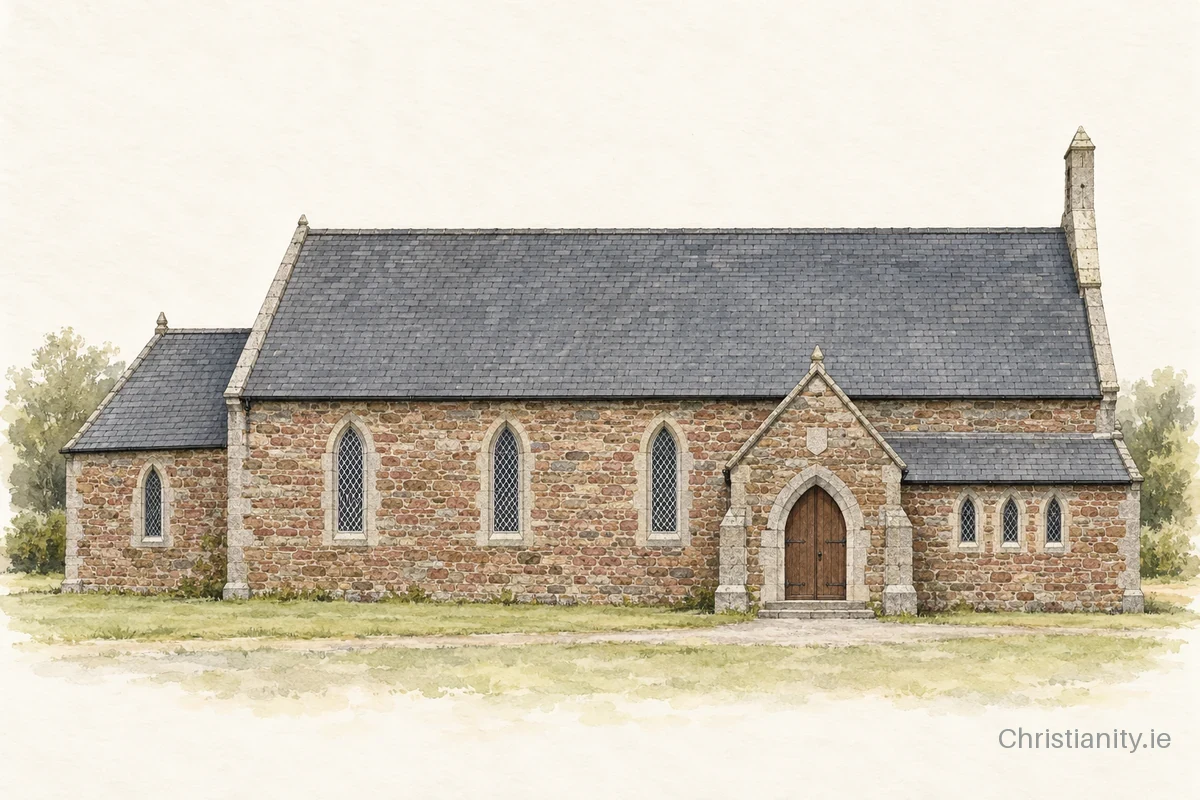 Watercolour and ink illustration of Horetown St James