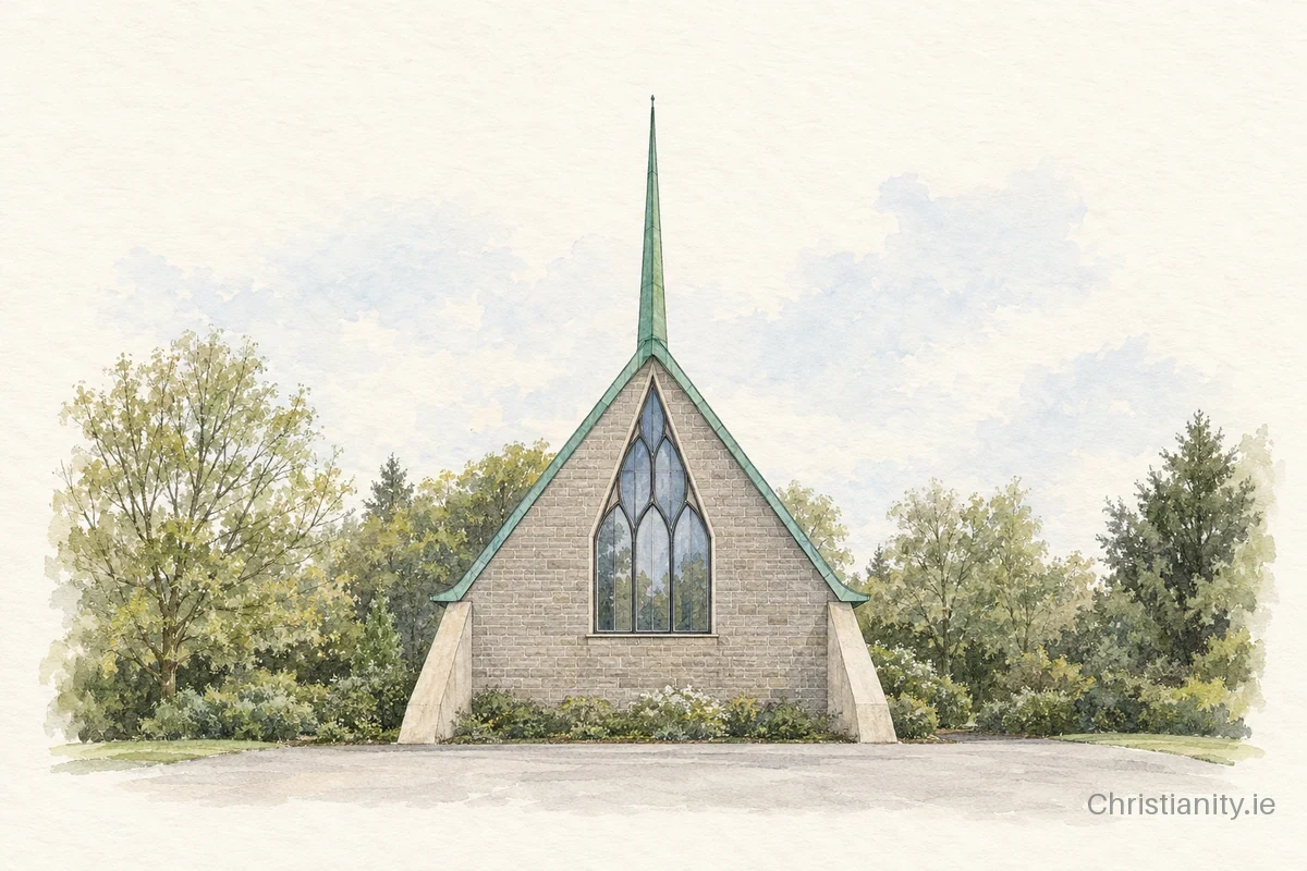Watercolour and ink illustration of (Howth and) Malahide Presbyterian Church