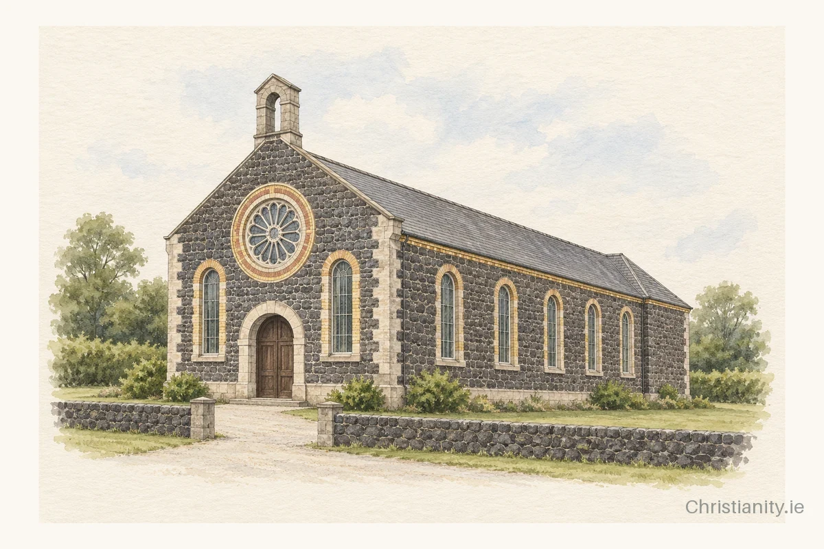 Watercolour and ink illustration of Hydepark Presbyterian Church