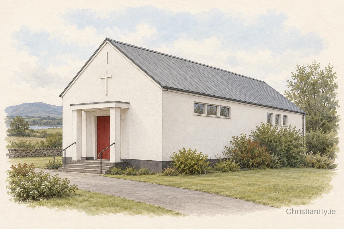 Watercolour and ink illustration of Immaculate Conception Church, Coole