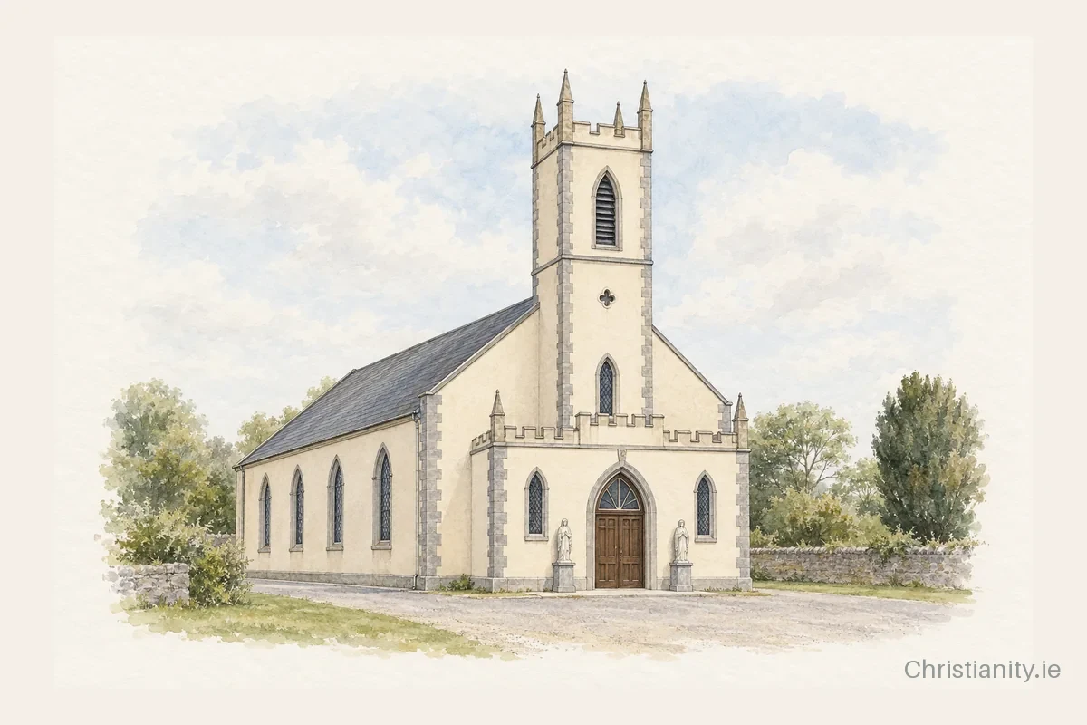 Watercolour and ink illustration of Immaculate Conception Church, Tallow