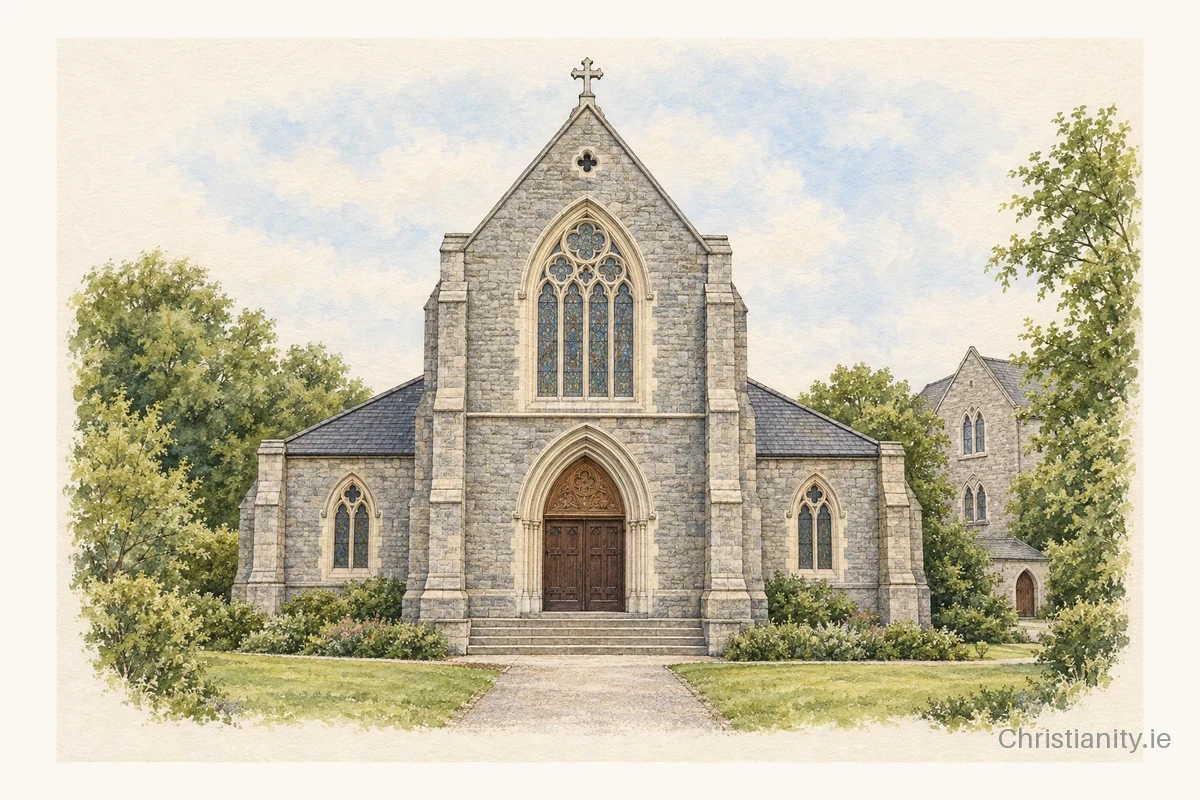Watercolour and ink illustration of Immaculate Conception of the B.V.M and St. Killian