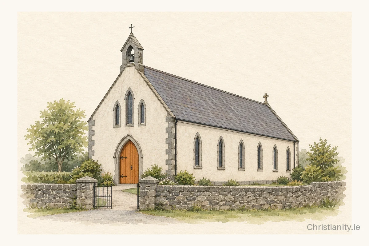 Watercolour and ink illustration of Immaculate Heart of Mary, Bohermore