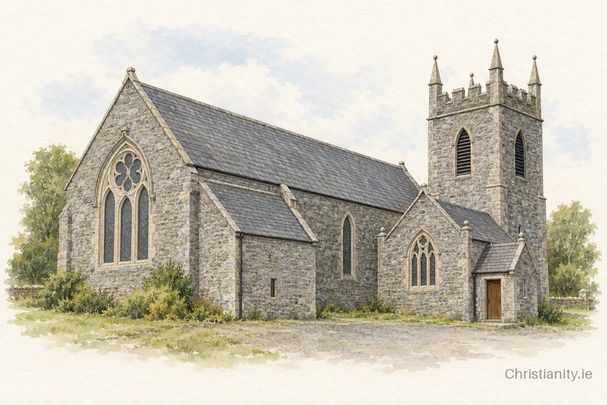 Watercolour and ink illustration of Inishmacsaint St Ninnidh (Derrygonnelly)