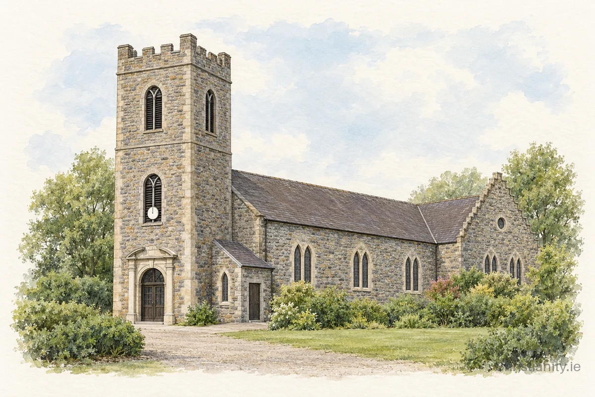 Watercolour and ink illustration of Irishtown St Matthew