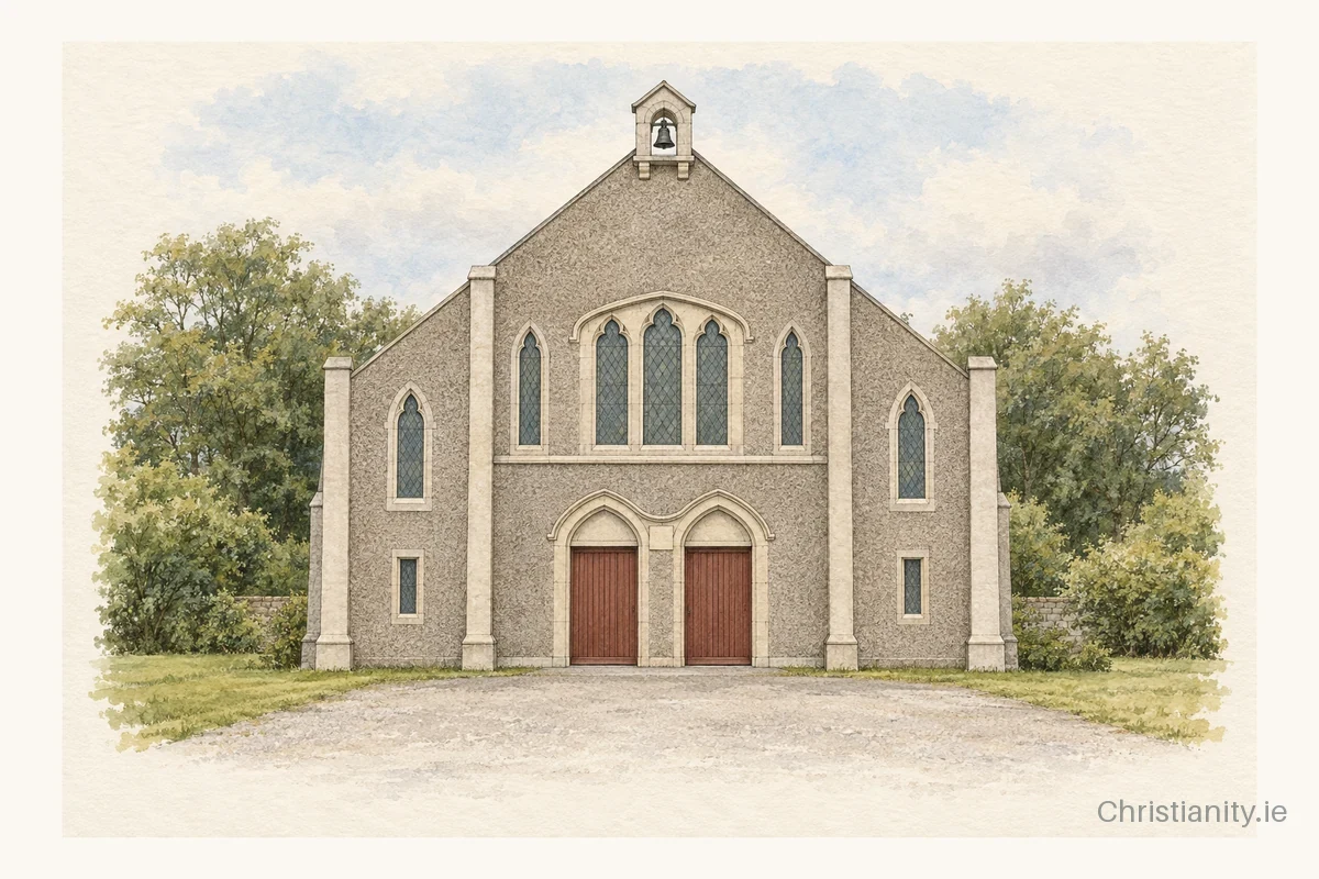 Watercolour and ink illustration of Islandmagee Presbyterian Church