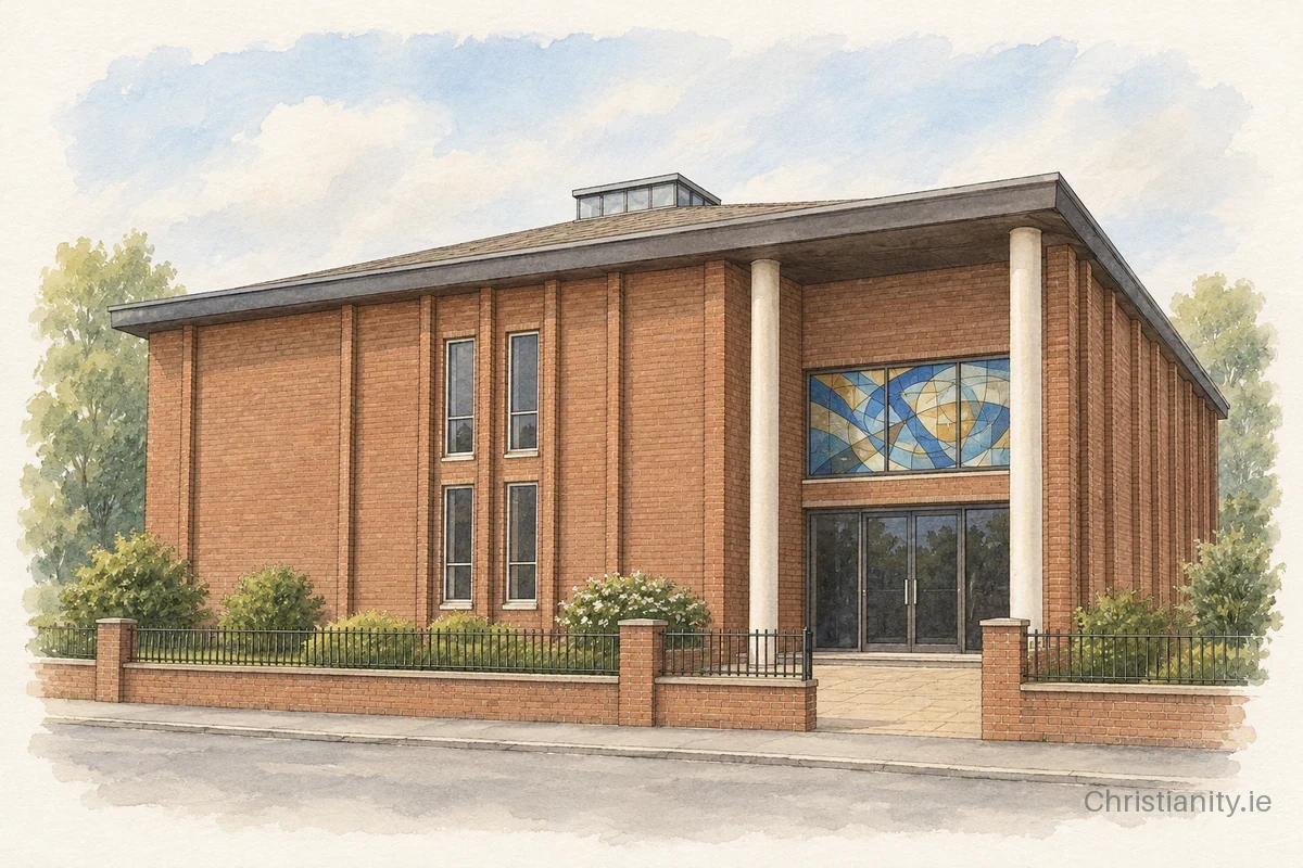 Watercolour and ink illustration of Jennymount Methodist Church