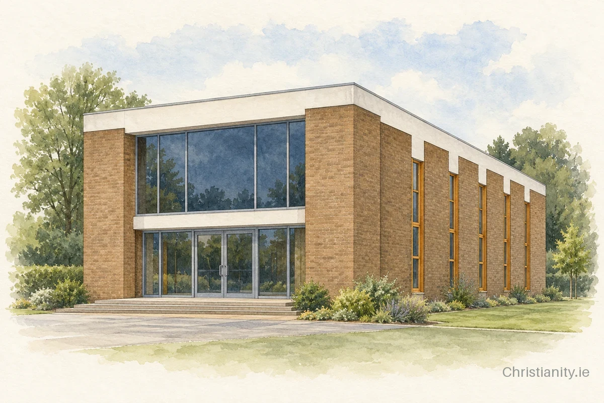 Watercolour and ink illustration of Joanmount Methodist Church