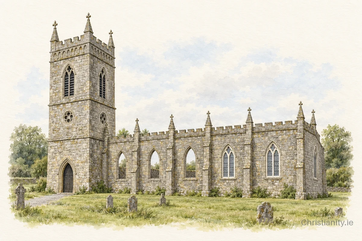 Watercolour and ink illustration of Kilbixey St Bigseach (Ballynacargy)