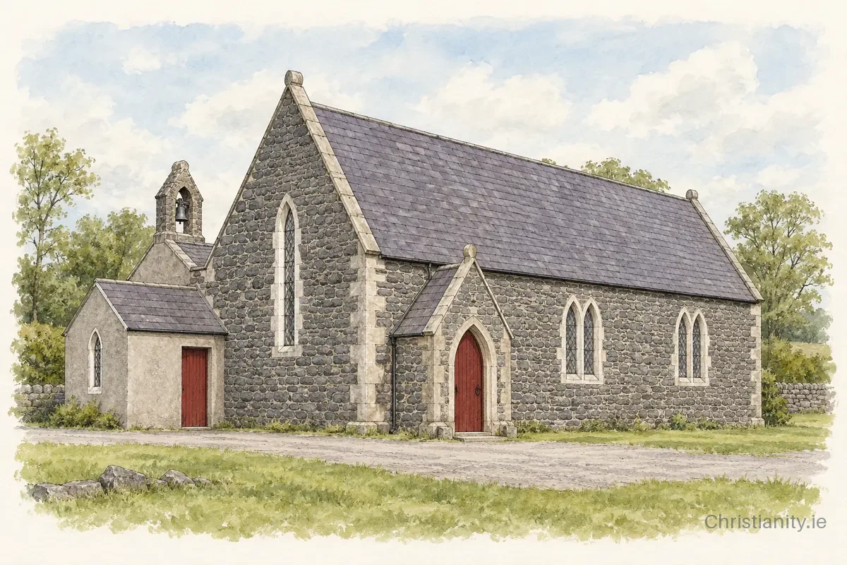 Watercolour and ink illustration of Kilcluney St John (Glassdrummond)