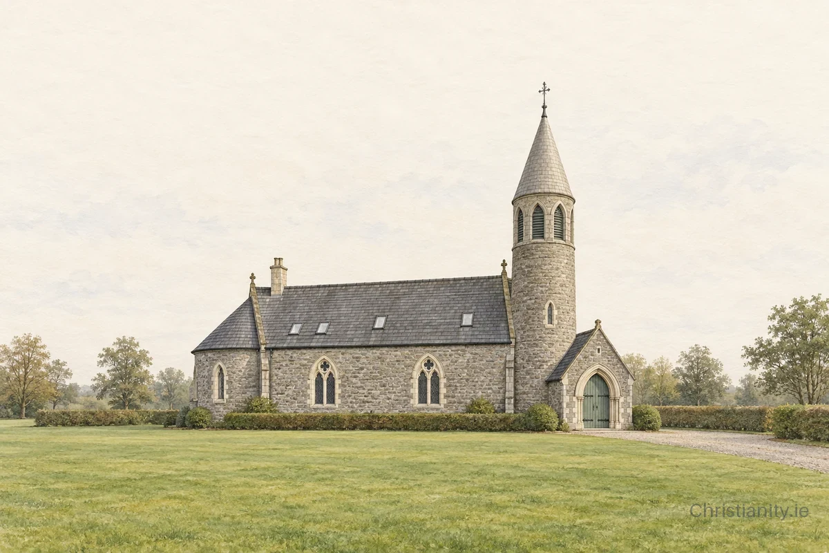 Watercolour and ink illustration of Kilcock Church