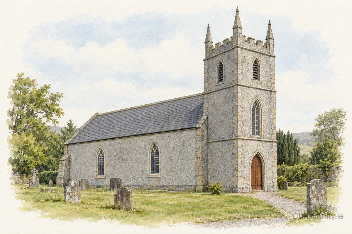 Watercolour and ink illustration of Kilcommon (Tinahely)