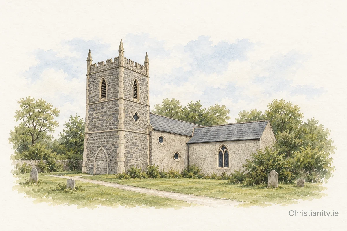 Watercolour and ink illustration of Kilcullen St John (Yellow Bog)