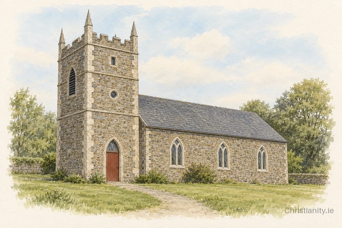 Watercolour and ink illustration of Kildrumferton St Patrick (Kilnaleck)