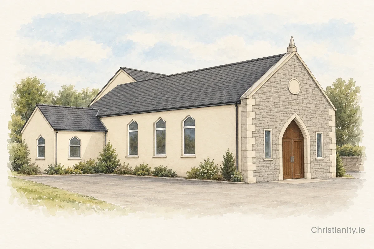 Watercolour and ink illustration of Kilkeel Baptist Church