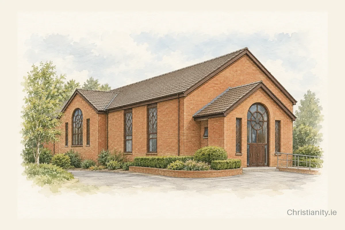Watercolour and ink illustration of Kilkenny Presbyterian Church