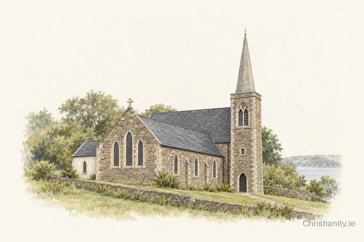 Watercolour and ink illustration of Killea St Andrew (Dunmore East)
