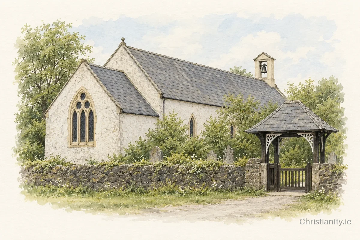 Watercolour and ink illustration of Killead St Catherine (Aldergrove)