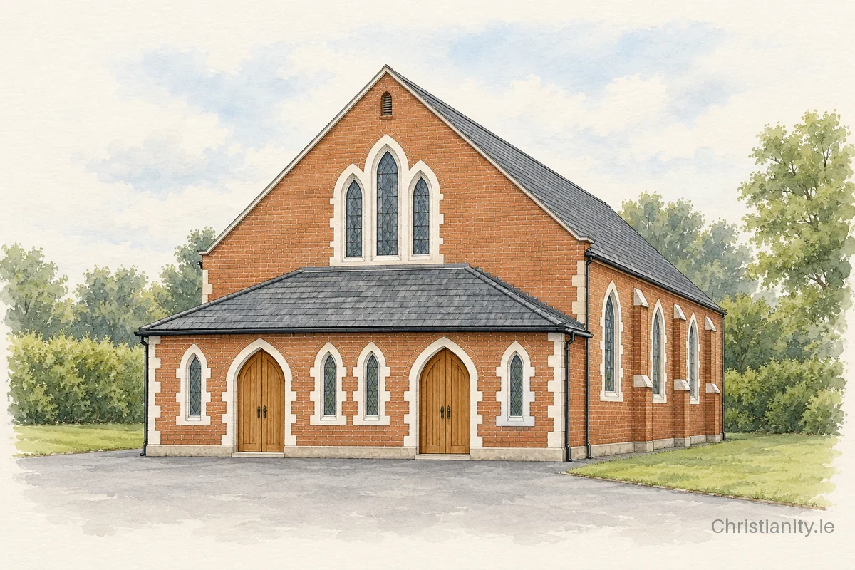 Watercolour and ink illustration of Killicomaine Baptist Church