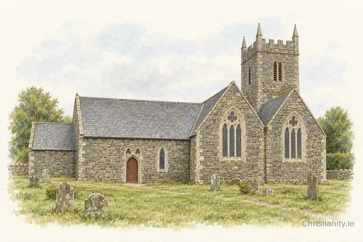 Watercolour and ink illustration of Kilmeen Christ Church (Rossmore)
