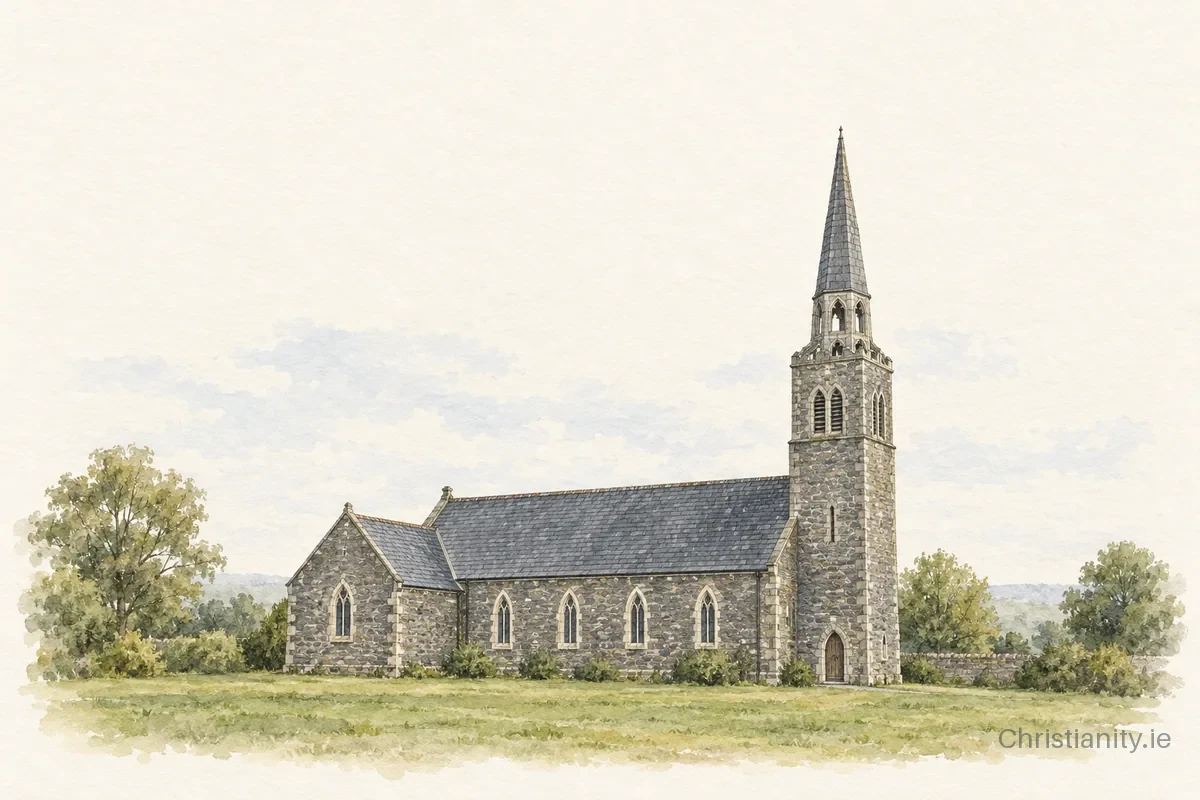 Watercolour and ink illustration of Kilmore Christ Church
