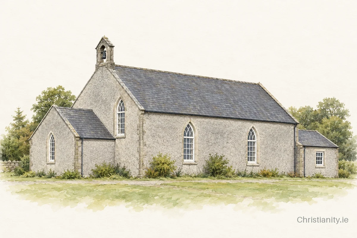 Watercolour and ink illustration of Kilrush St Brigid (Ballinabearna)