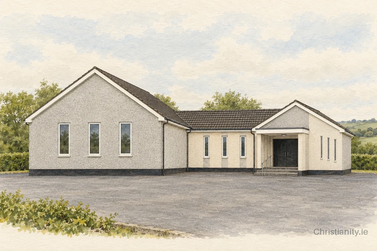 Watercolour and ink illustration of Kilskeery Free Presbyterian Church