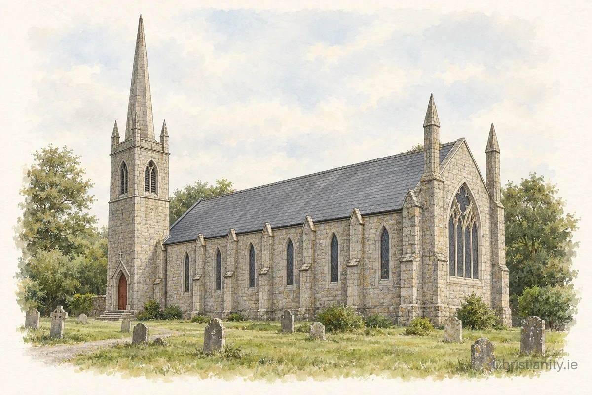Watercolour and ink illustration of Kilternan St Tiernan (Golden Ball)