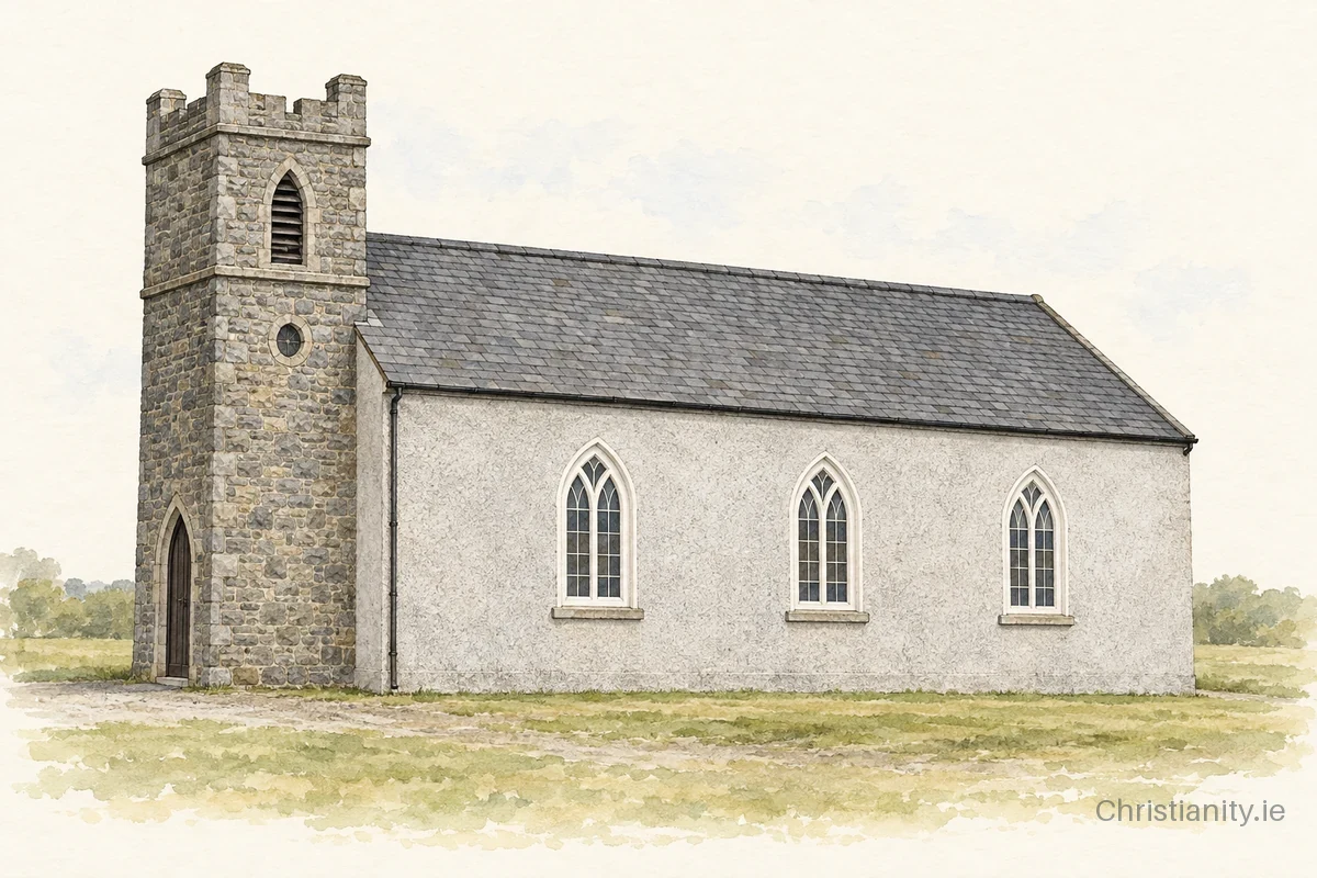 Watercolour and ink illustration of Kiltubride St Brigid (Corglass)