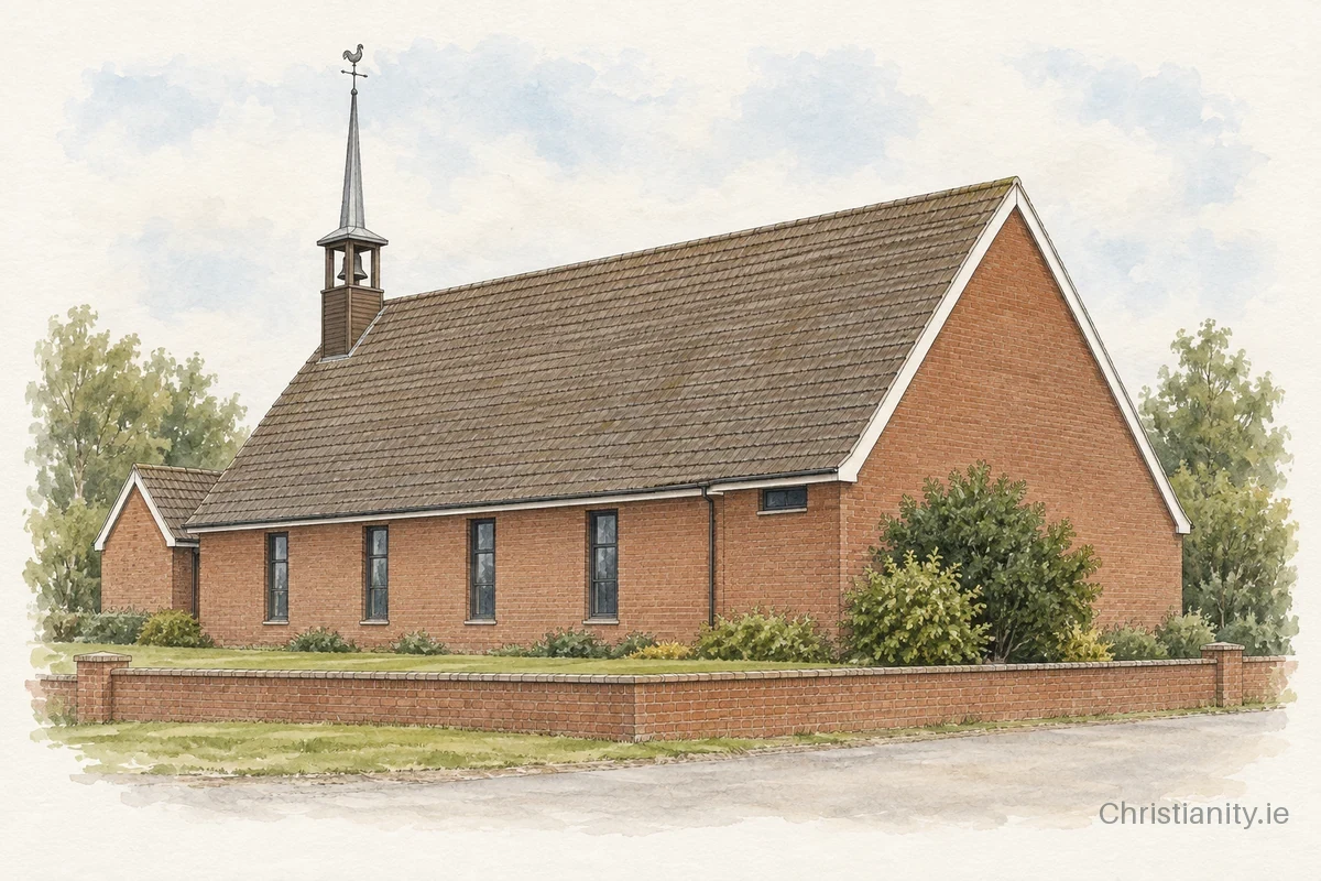Watercolour and ink illustration of Kilwaughter All Saints (Craigy Hill)