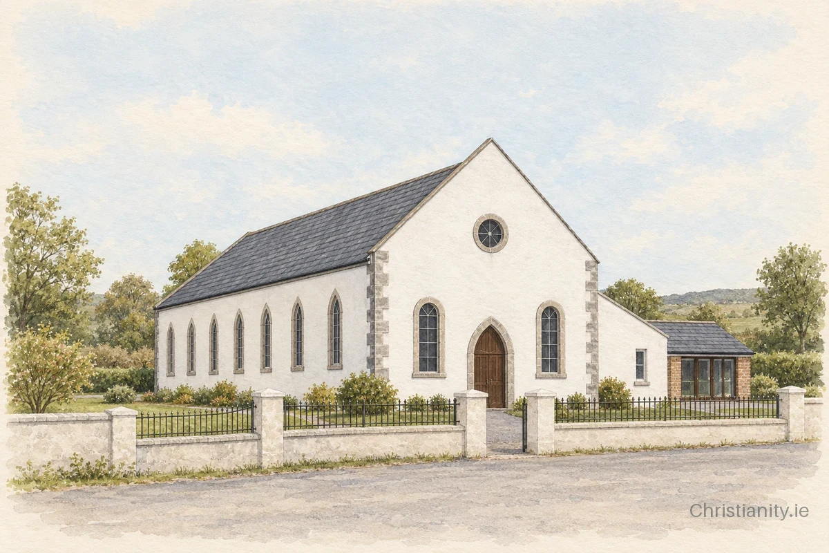 Watercolour and ink illustration of Knockconny Baptist Church