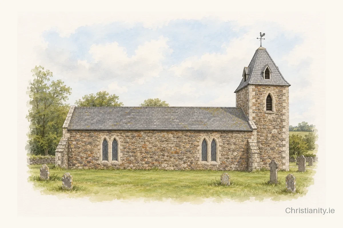 Watercolour and ink illustration of Knockmourne St Luke (Conna)