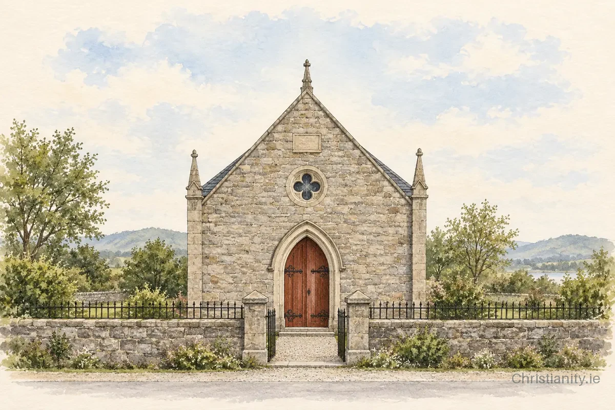 Watercolour and ink illustration of Laghey Methodist Church