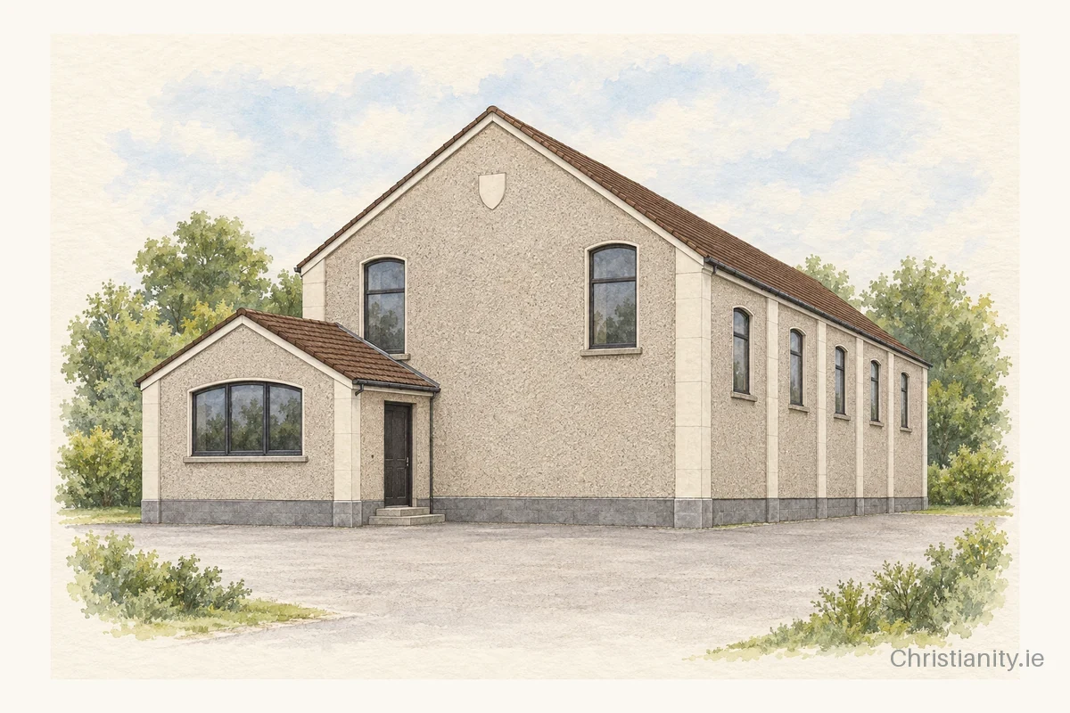 Watercolour and ink illustration of Larne Elim Pentecostal Church