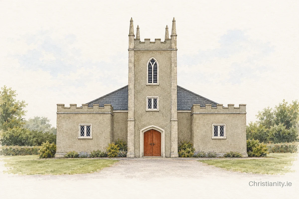 Watercolour and ink illustration of Leskinfere St Luke's