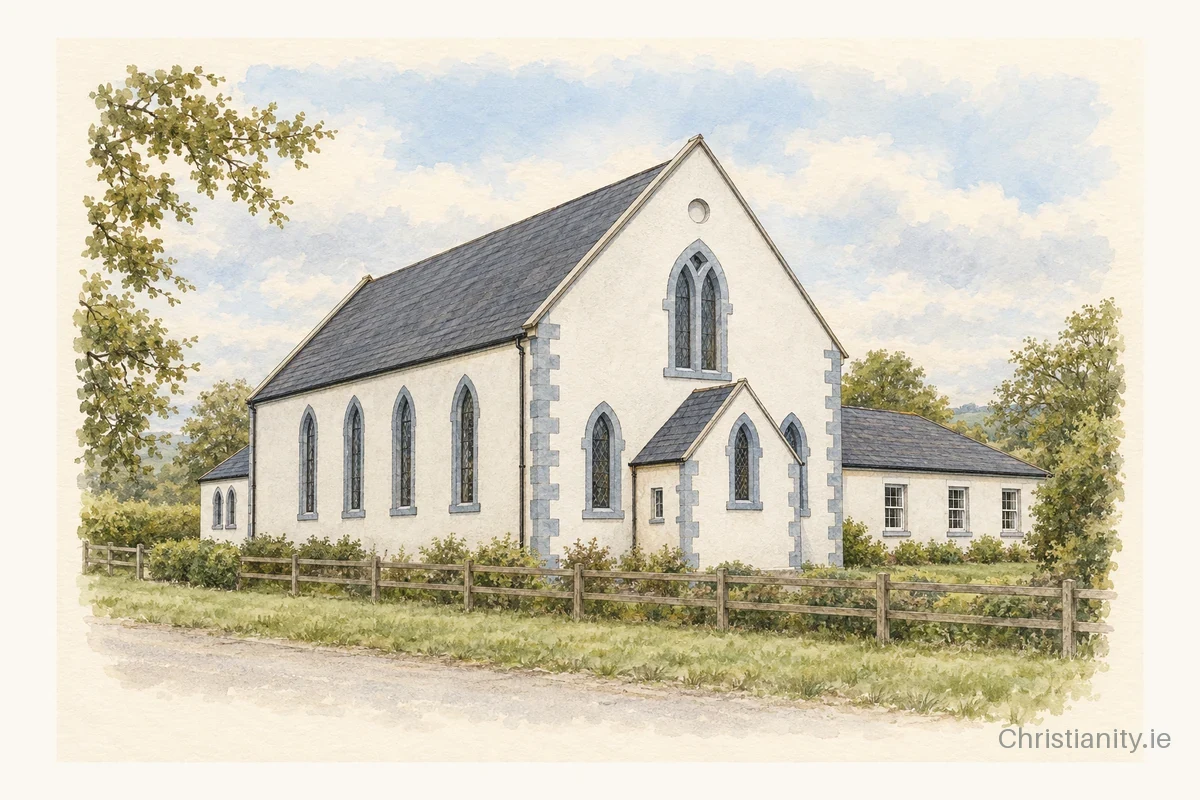 Watercolour and ink illustration of Limavady Reformed Presbyterian Church