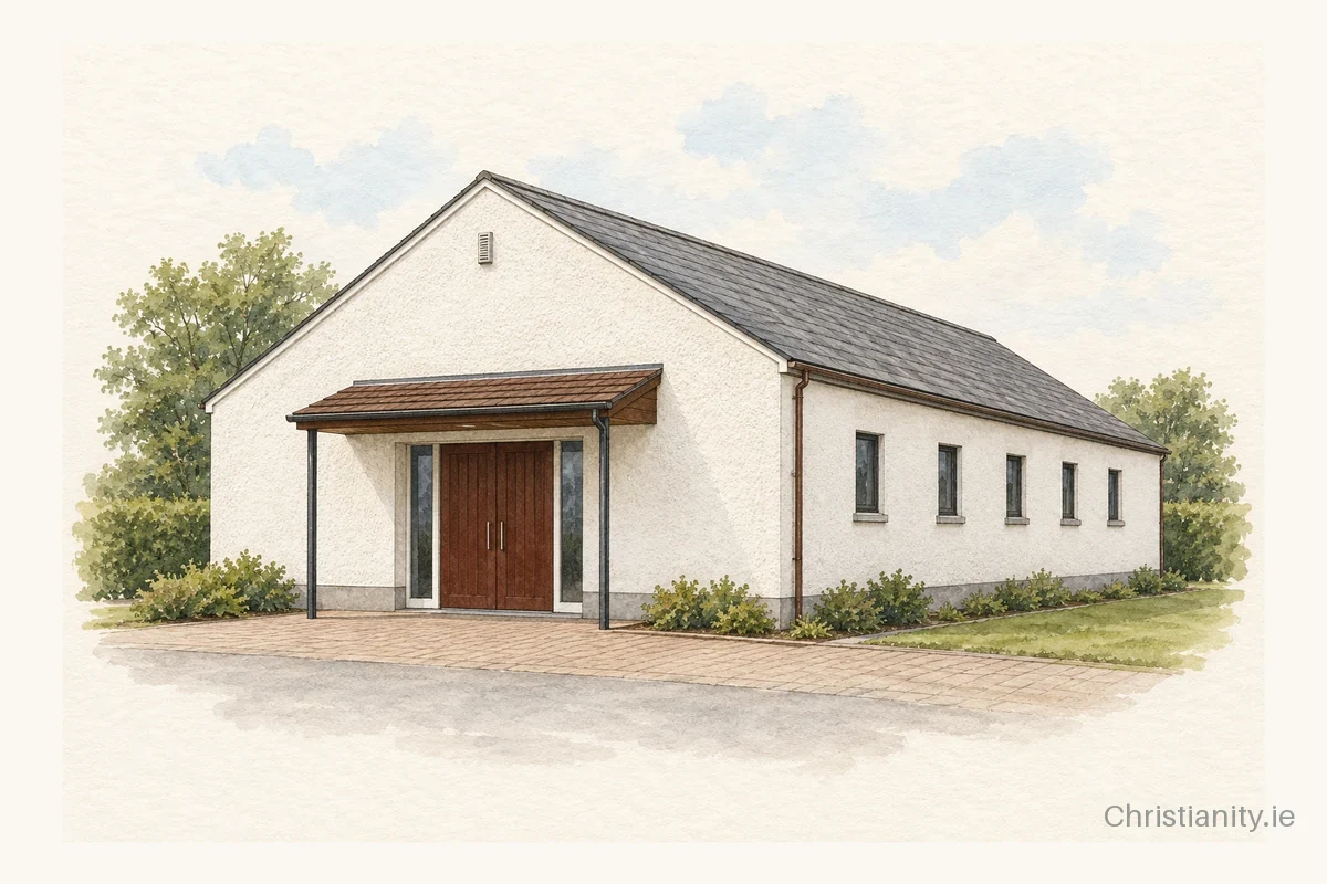 Watercolour and ink illustration of Lisburn Pentecostal Fellowship