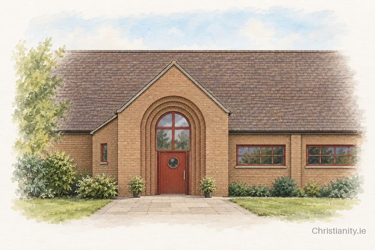 Watercolour and ink illustration of Lisnabreen Presbyterian Church