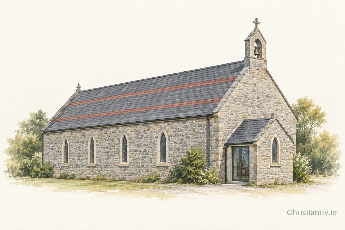 Watercolour and ink illustration of Little Church, Sixmilebridge